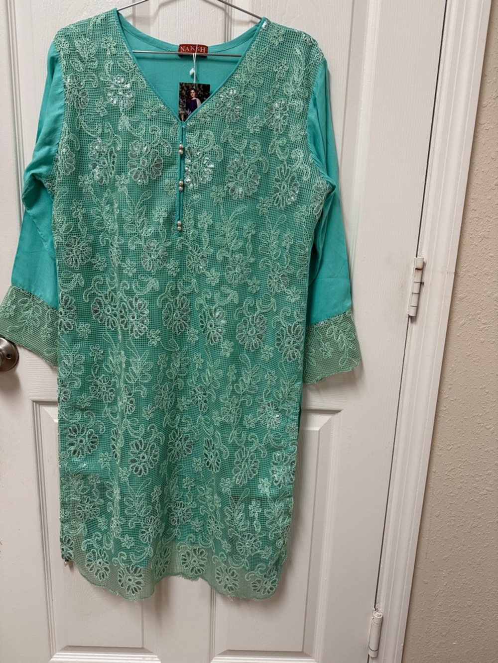 NAKH Green Embroidered Tunic Top